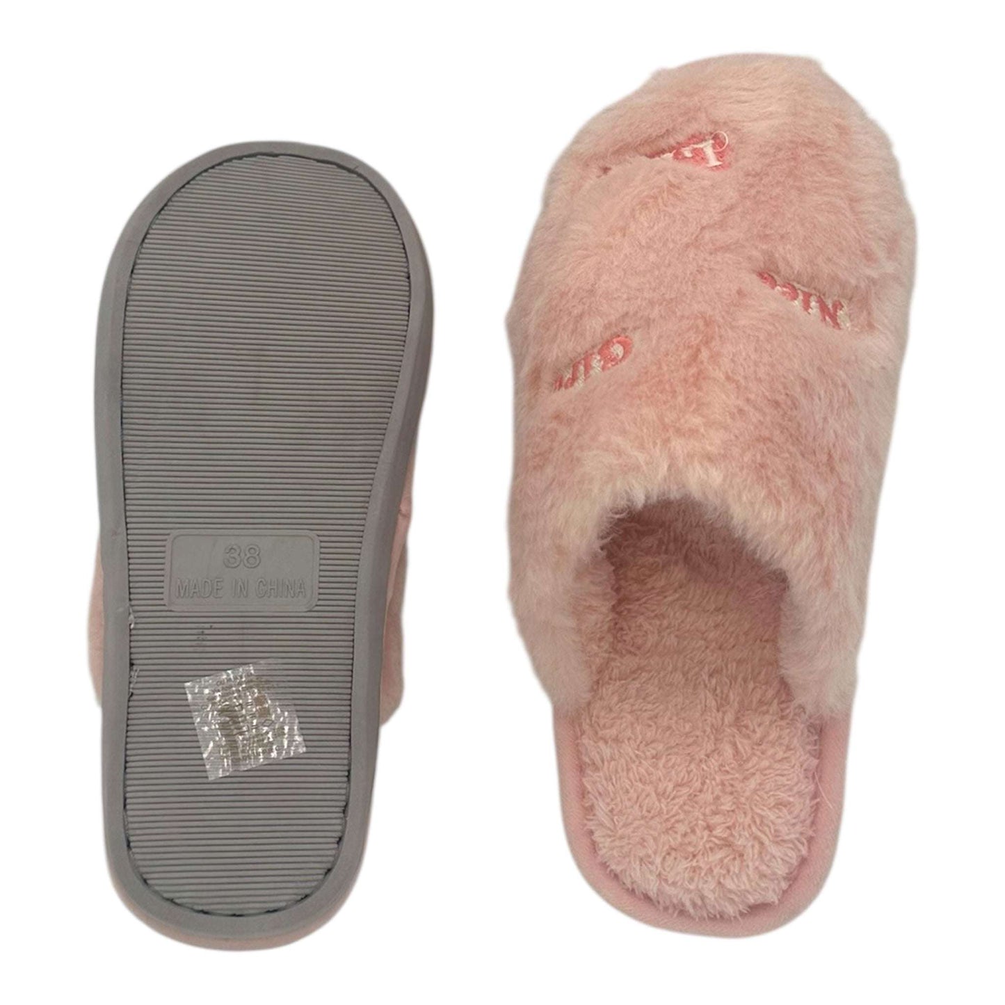 Angel Shopping Χειμερινές Γυναικείες Παντόφλες με Γούνα Ροζ