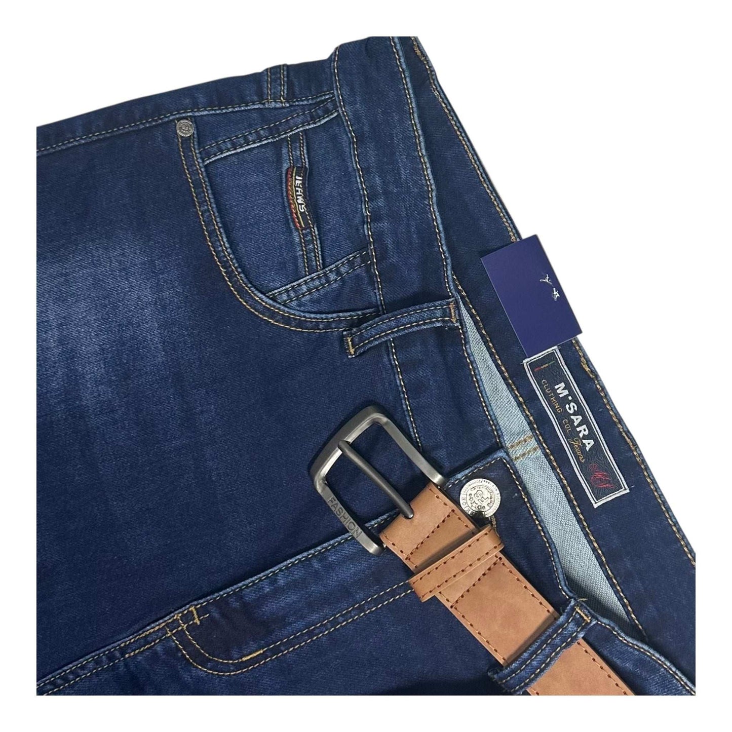 M’SARA Ανδρικό Τζιν Παντελόνι Με Ζώνη Μπλε
