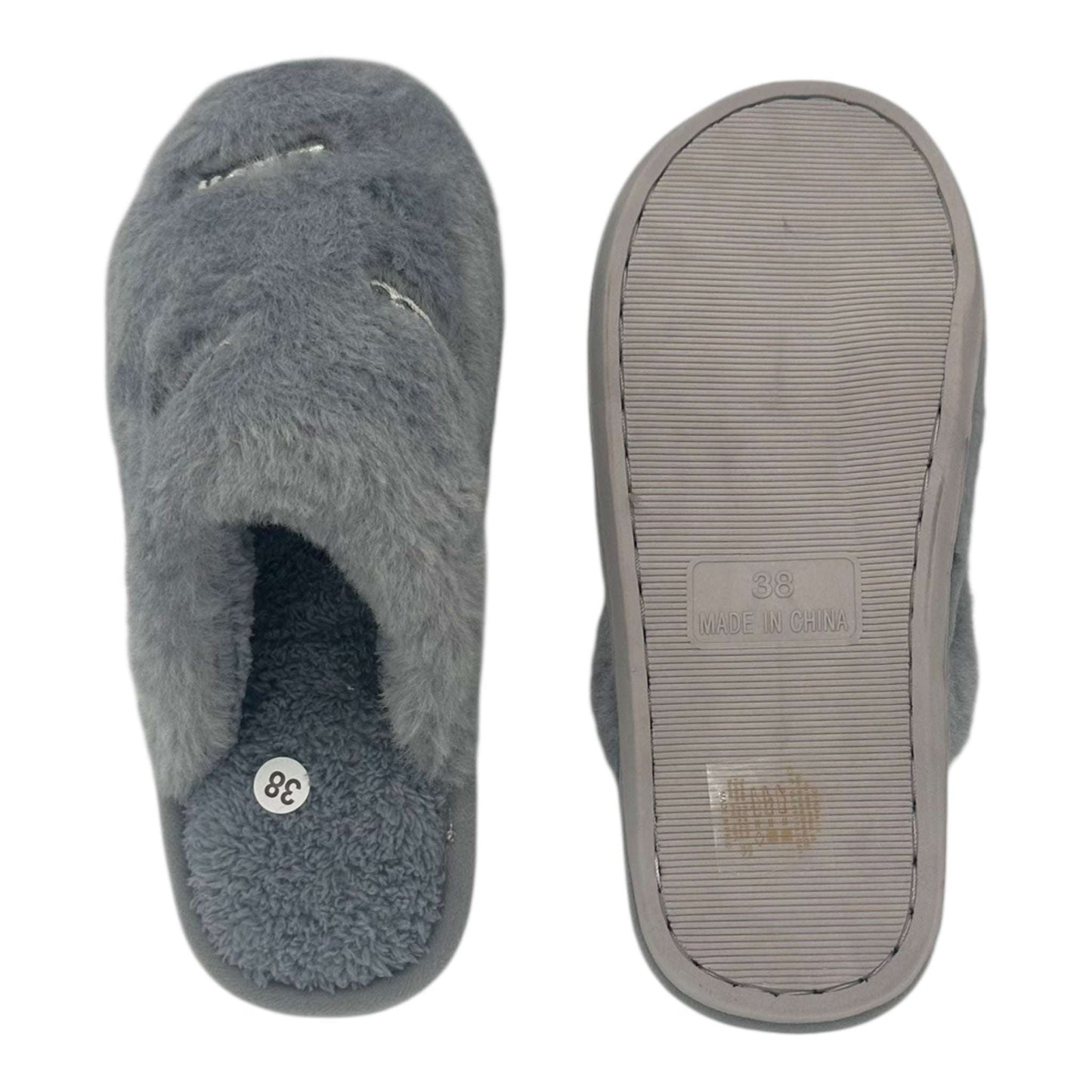 Angel Shopping Χειμερινές Γυναικείες Παντόφλες με Γούνα Γκρι