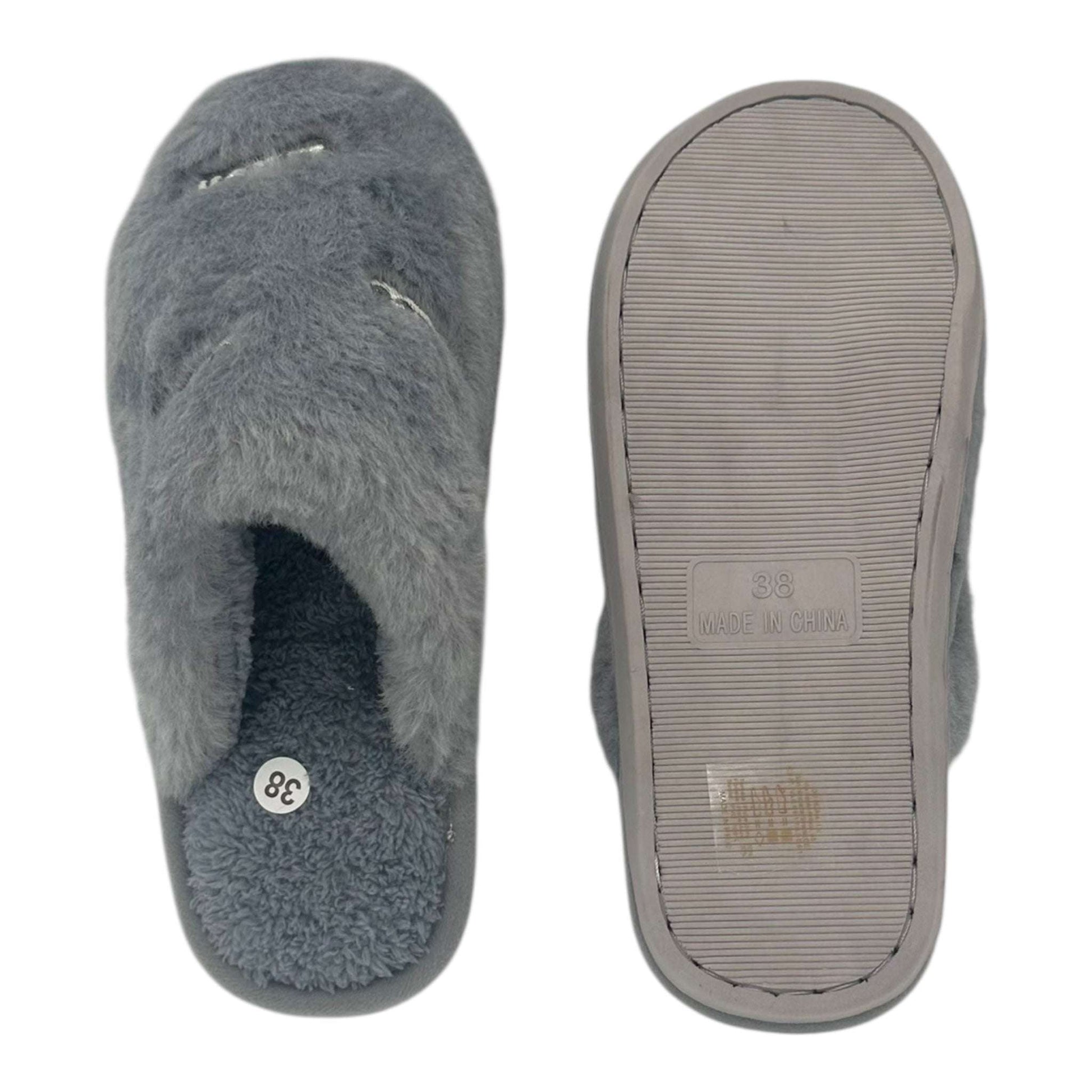 Angel Shopping Χειμερινές Γυναικείες Παντόφλες με Γούνα Γκρι