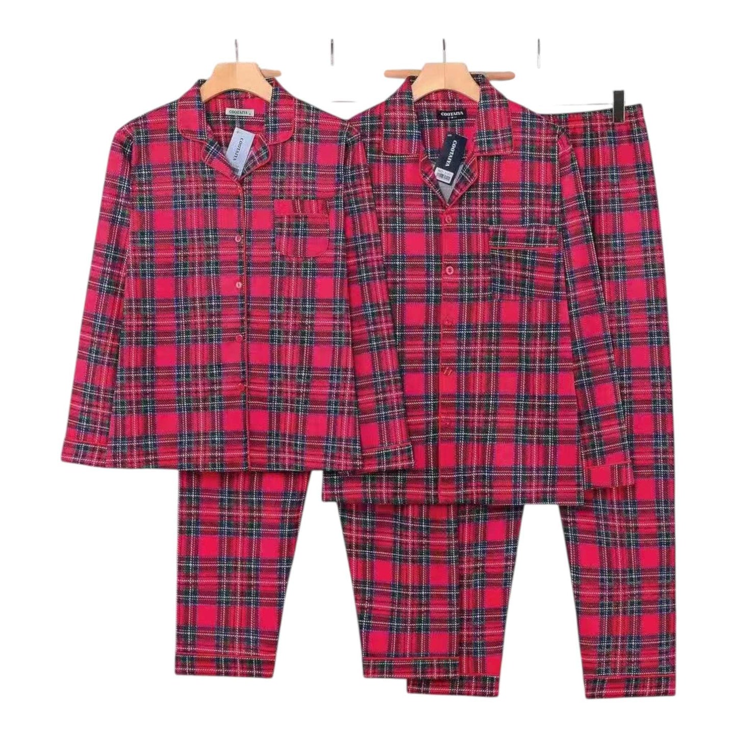Angel Shopping Χειμερινή Καρό Ανδρική Πιτζάμα Κόκκινες