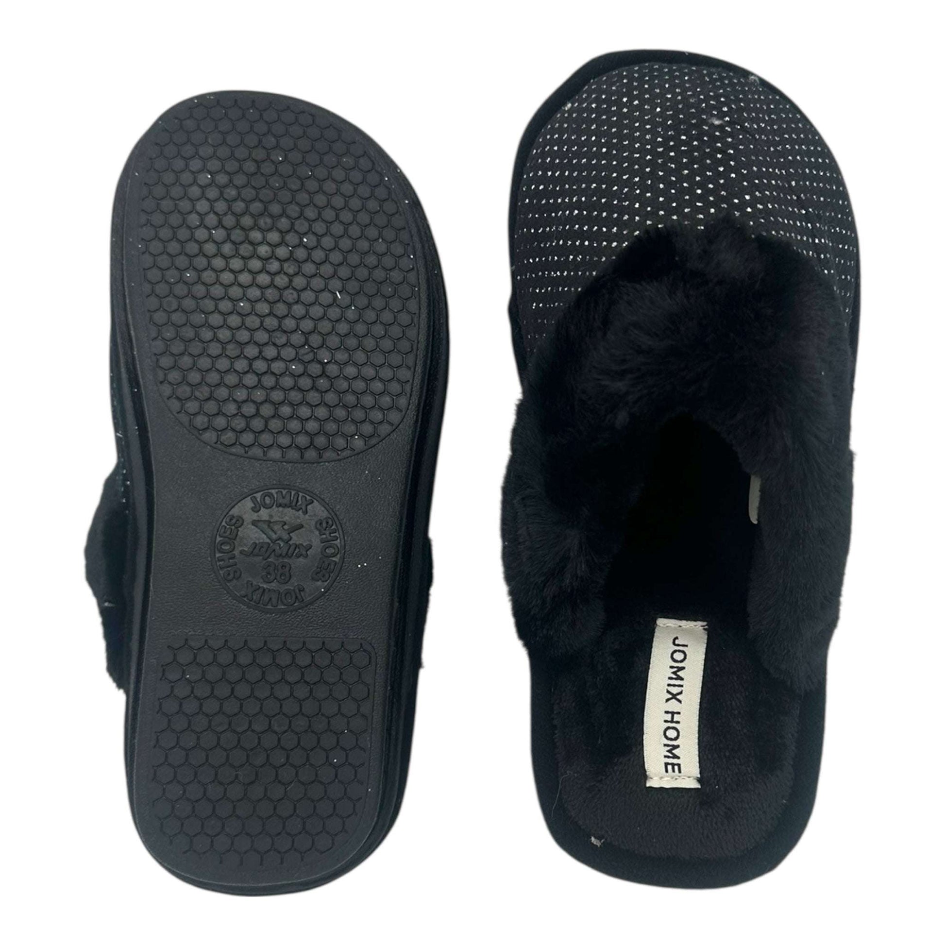 JOMIX Χειμερινές Γυναικείες Παντόφλες με Γούνα Μαύρες