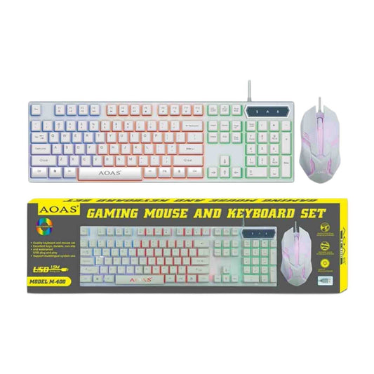 Aoas M-400 Σετ Gaming Πληκτρολόγιο με RGB φωτισμό & Ποντίκι (Αγγλικό US) Λευκό
