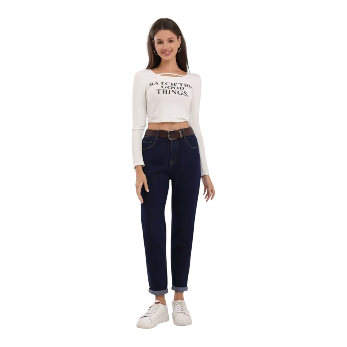 Miss Good High Waisted Women's Jean Pants in Mom Fit Dark Blue