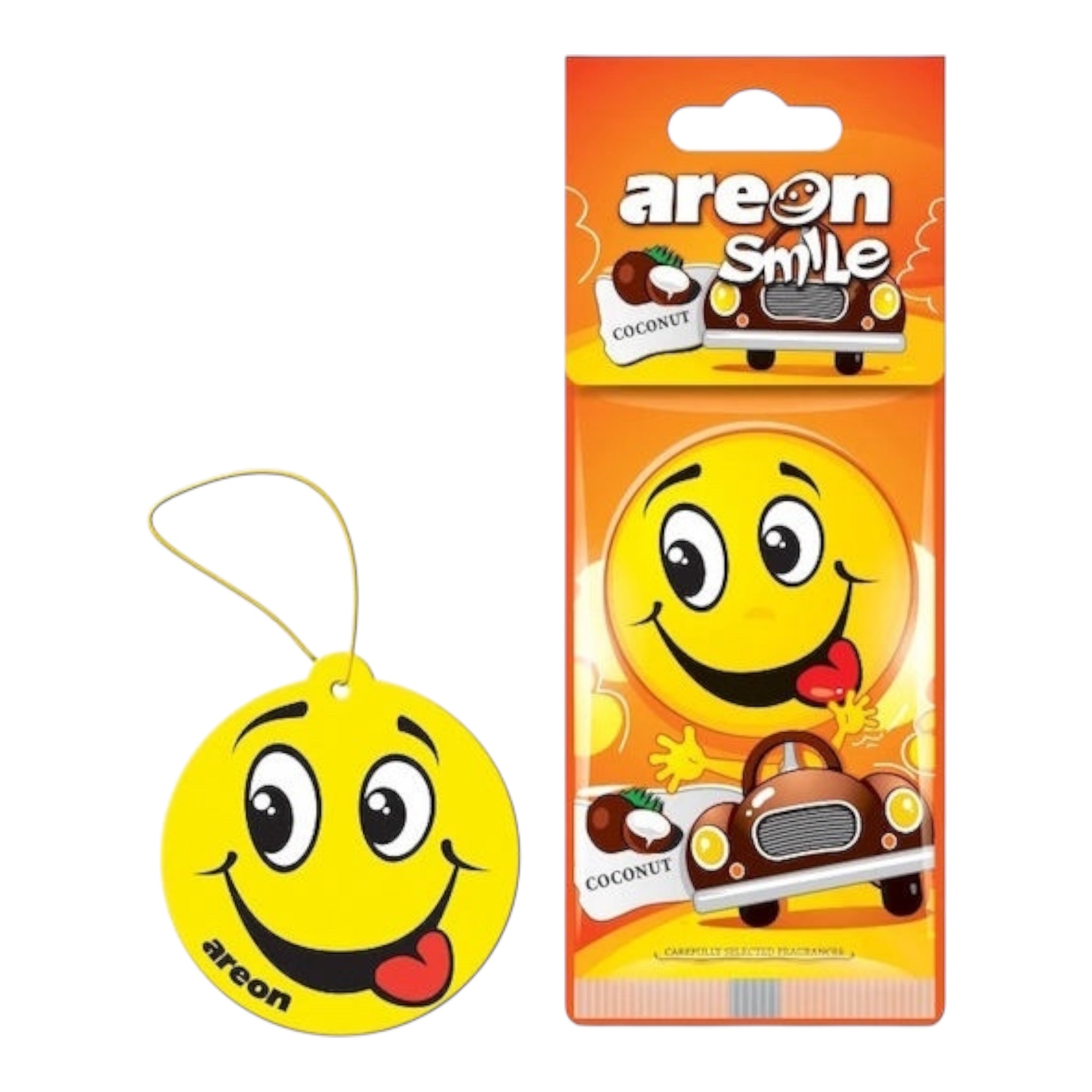 Areon Αρωματική Καρτέλα Κρεμαστή Αυτοκινήτου Smile Dry Coconut Χωρίς Χρώμα - Angel shopping
