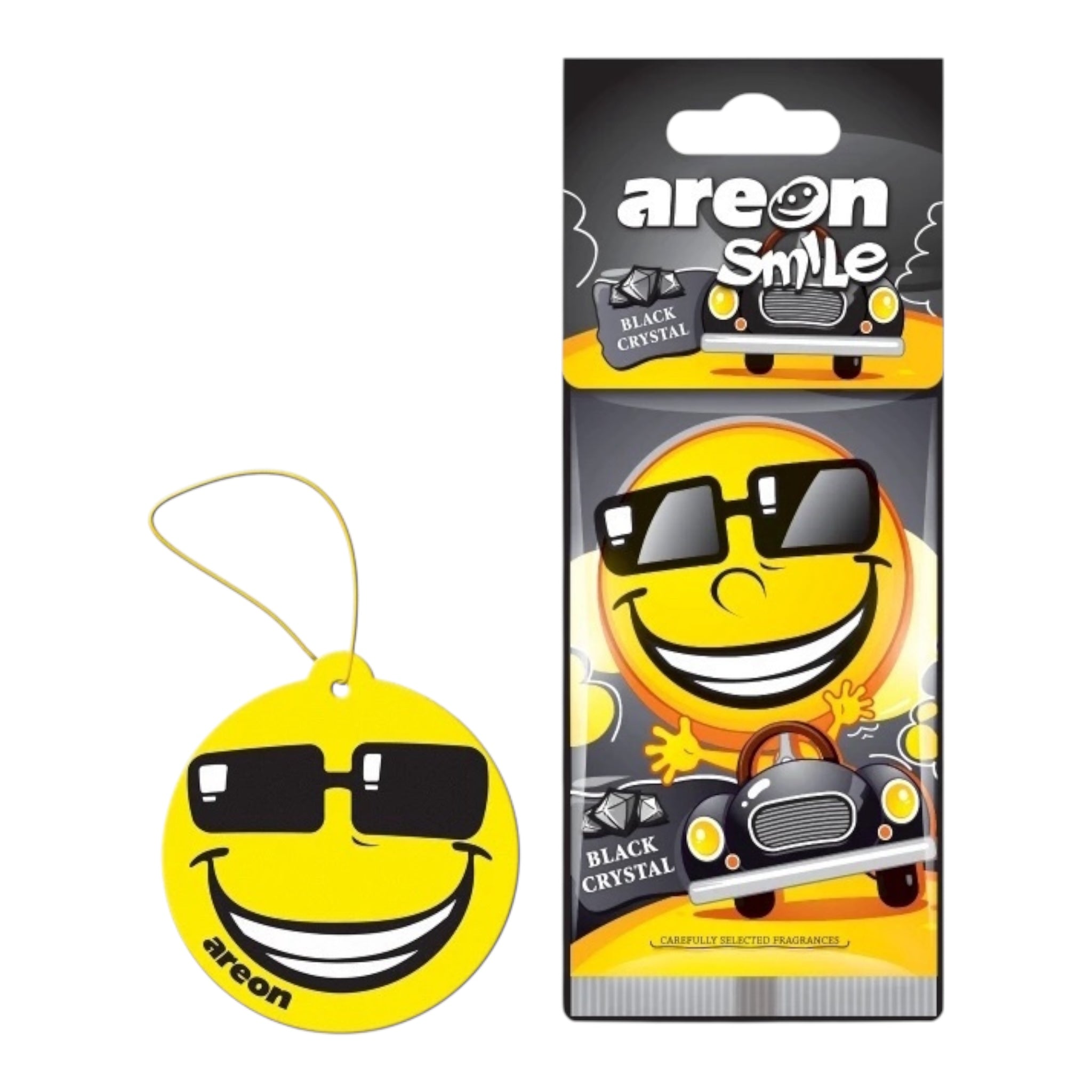 Areon Αρωματική Καρτέλα Κρεμαστή Αυτοκινήτου Smile Dry Black Crystal ASD19 Χωρίς Χρώμα - Angel shopping