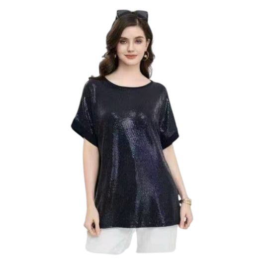 Angel Shopping Γυναικεία Μπλούζα με Παγιέτες Μαύρο