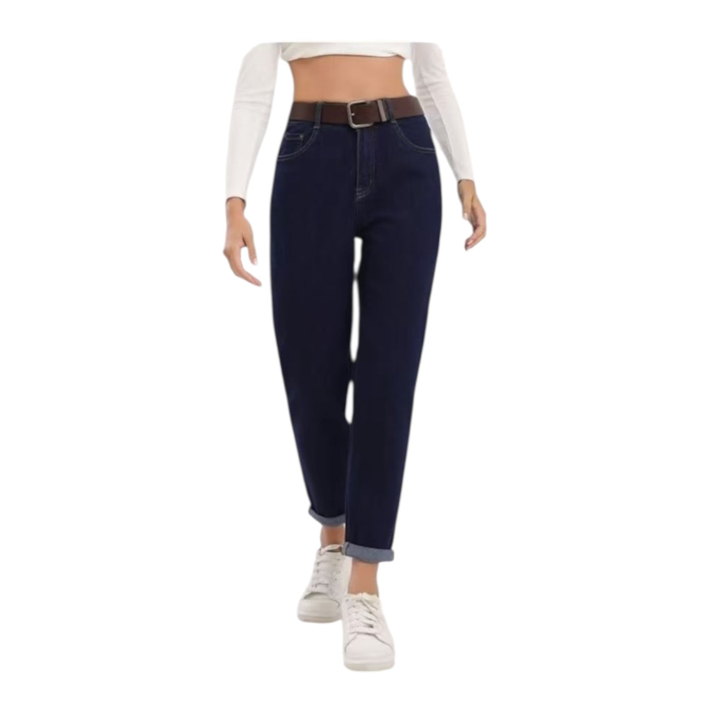 Miss Good High Waisted Women's Jean Pants in Mom Fit Dark Blue