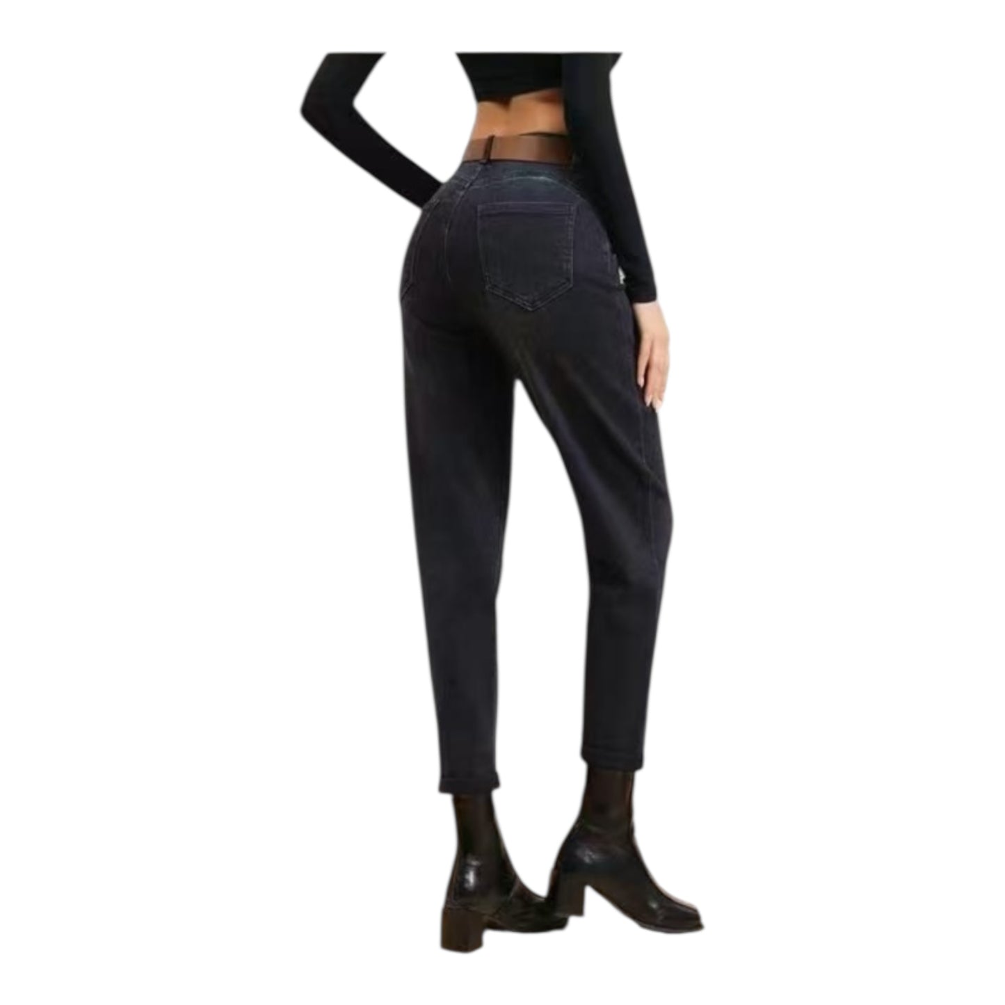 Miss Good High Waist Women's Jean Pants Push Up Mom Fit Black