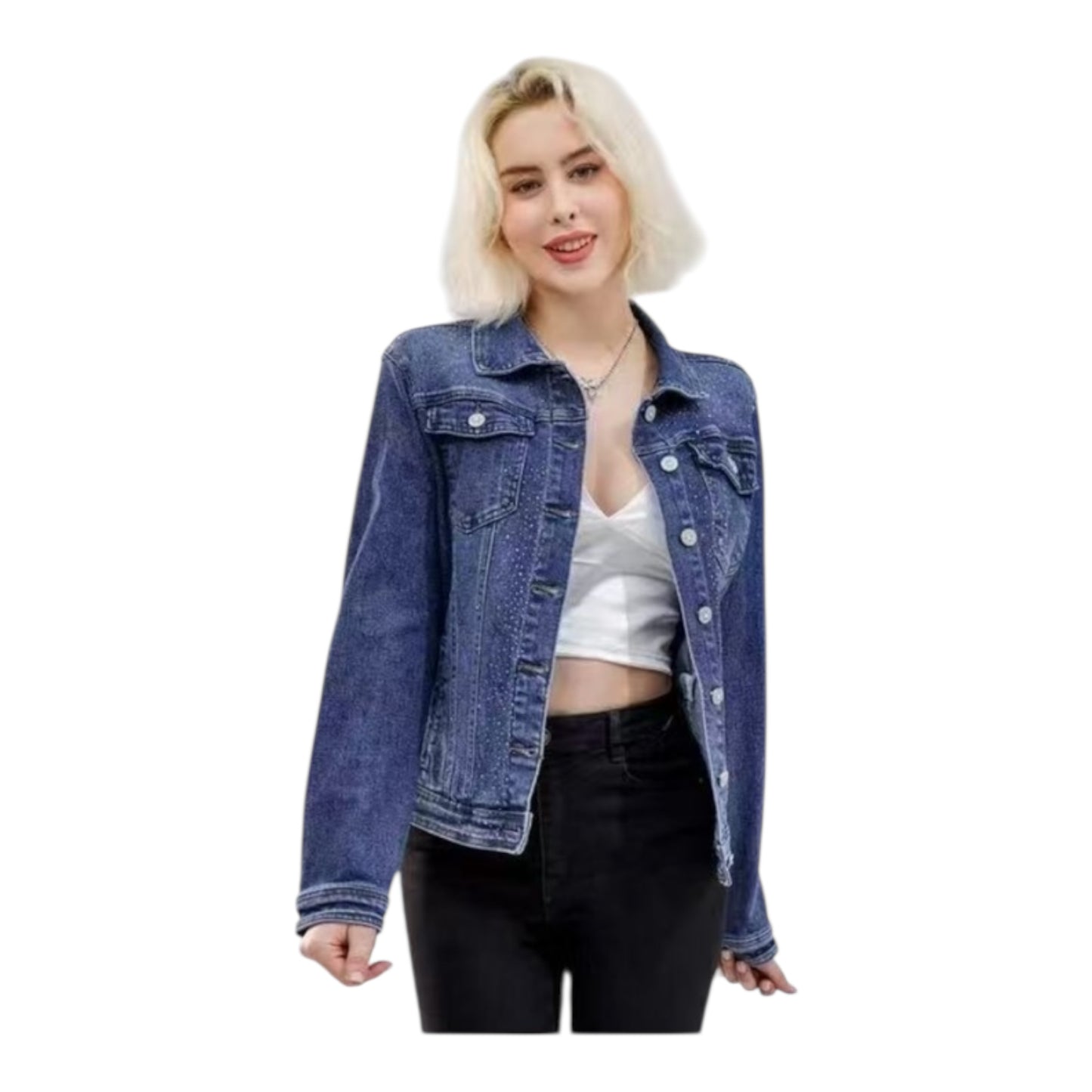 MISS GOOD denim jacket with rhinestones Blue
