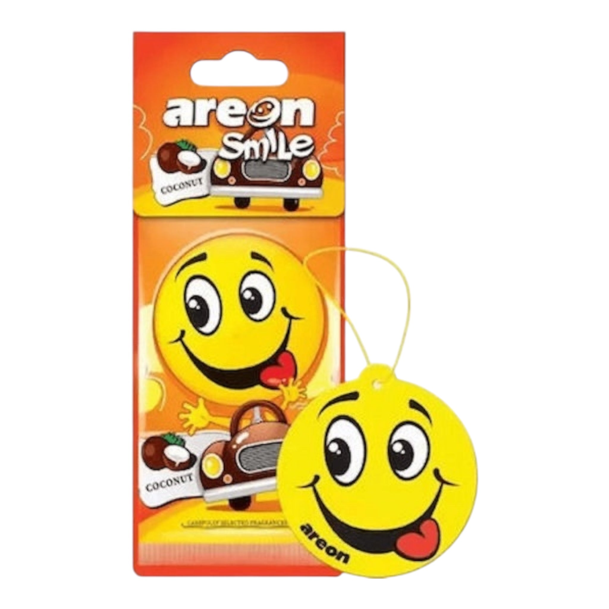 Areon Αρωματική Καρτέλα Κρεμαστή Αυτοκινήτου Smile Dry Coconut Χωρίς Χρώμα - Angel shopping