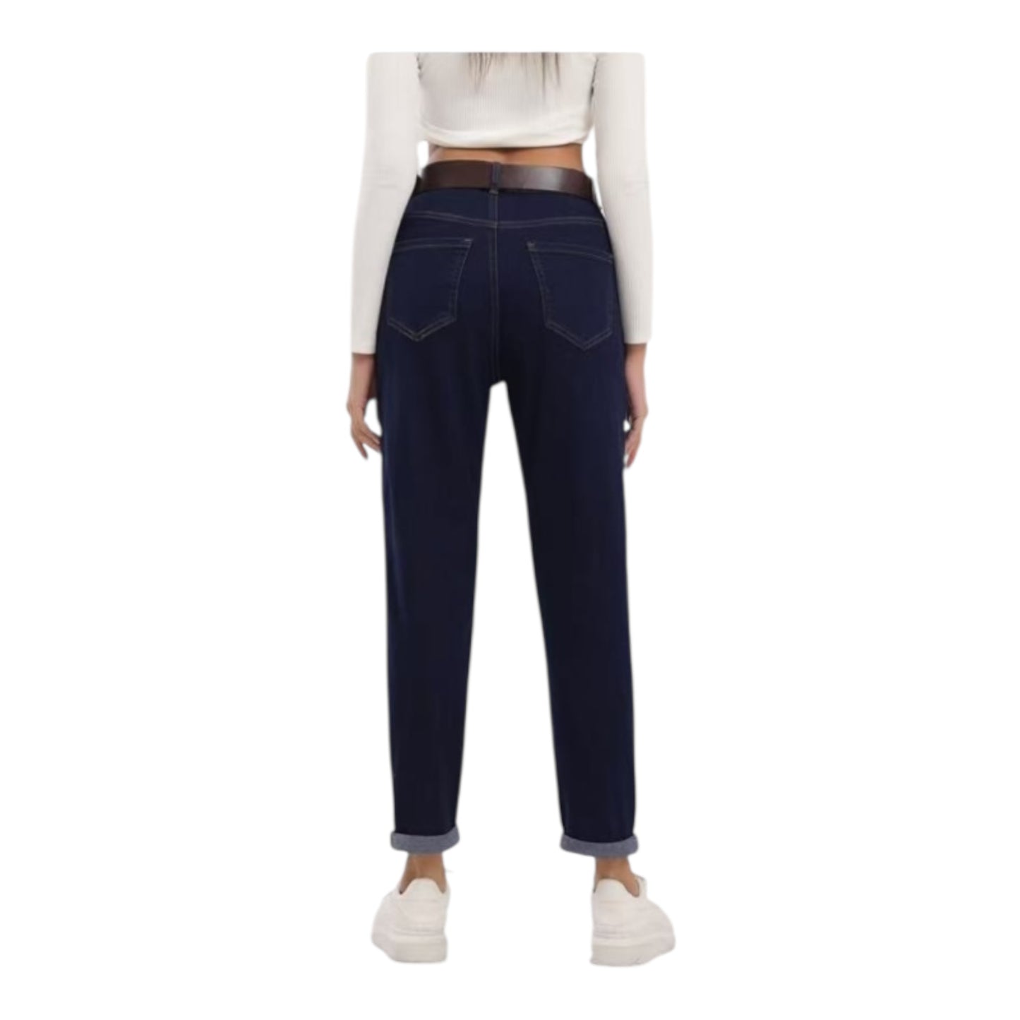 Miss Good High Waisted Women's Jean Pants in Mom Fit Dark Blue