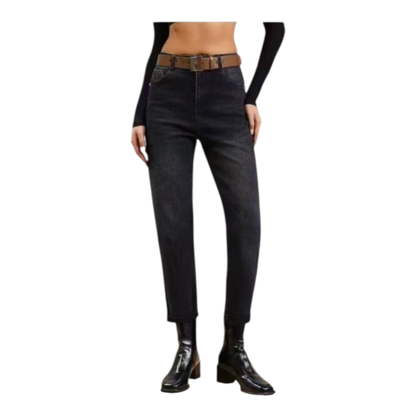 Miss Good High Waist Women's Jean Pants Push Up Mom Fit Black