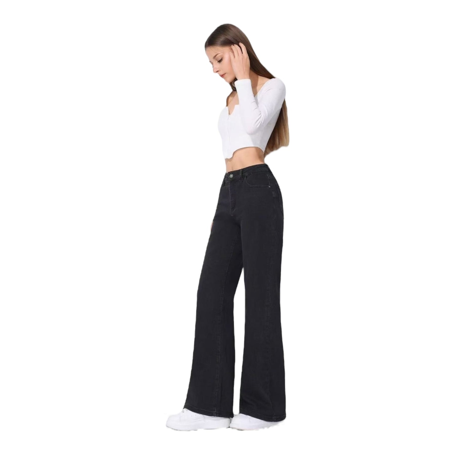Kiss Pink High Waisted Women's Jean Bell Bottoms Black