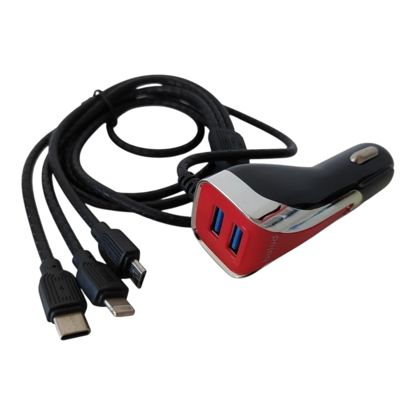 Φορτιστής Αυτοκινήτου με Θύρες: 2xUSB μαζί με Καλώδιο Type-C / Micro-USB Μαύρο