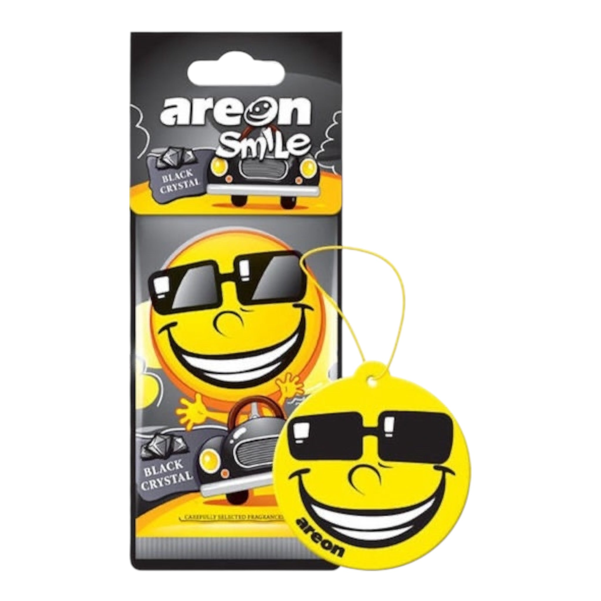 Areon Αρωματική Καρτέλα Κρεμαστή Αυτοκινήτου Smile Dry Black Crystal ASD19 Χωρίς Χρώμα - Angel shopping