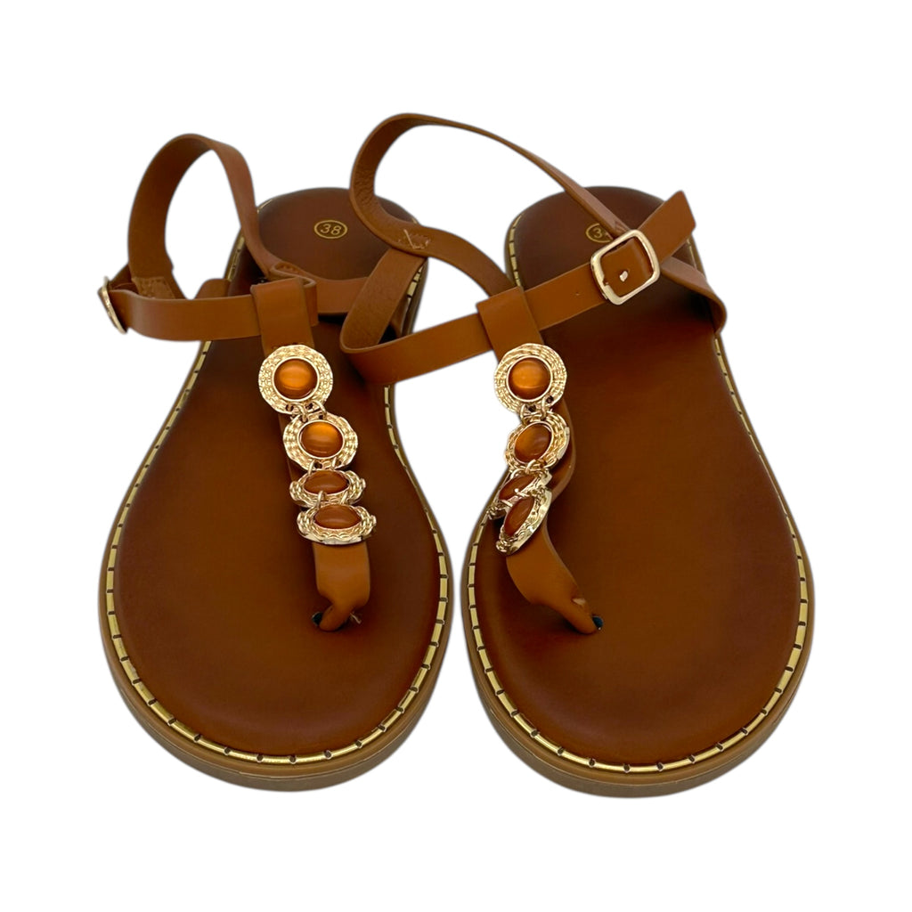 DIAMANTIQUE Σανδάλια Γυναικεία Flat Camel - Angel shopping