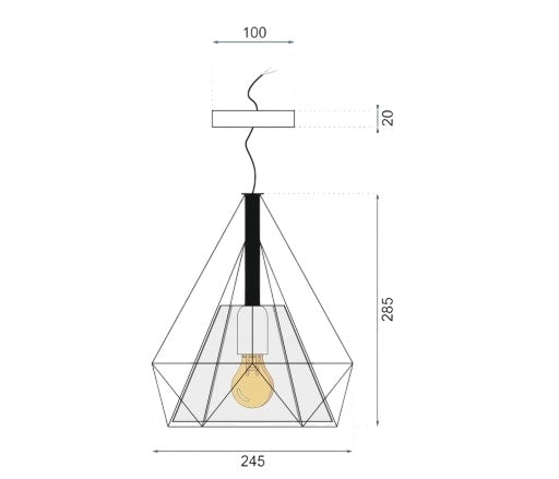 DIAMOND Φωτιστικό Οροφής Loft 1Pcs Μεταλλικό 28x28cm Μαύρο