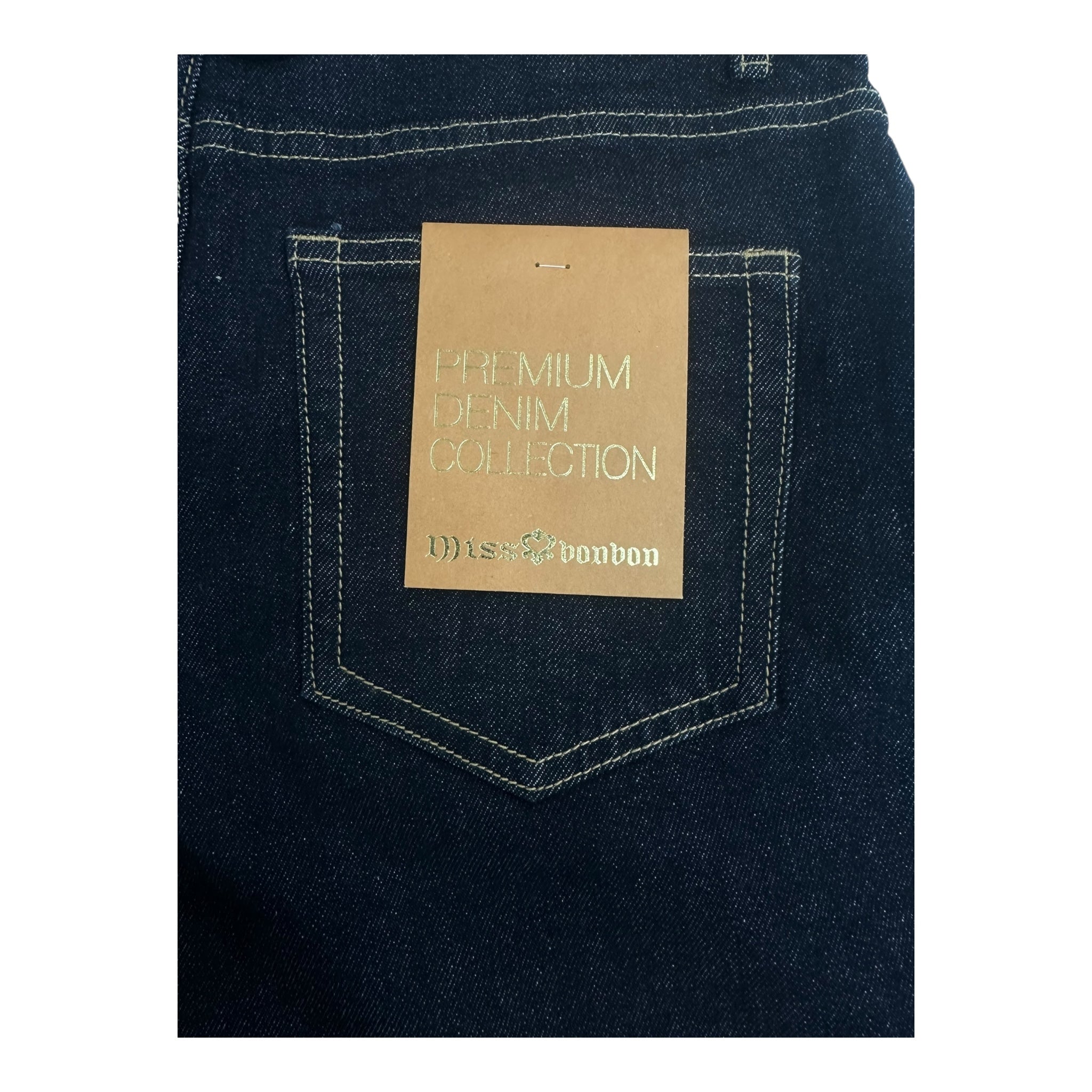 MISS BONBON Γυναικείο Τζιν Παντελόνι High Waist Σκούρο Μπλε - Angel shopping