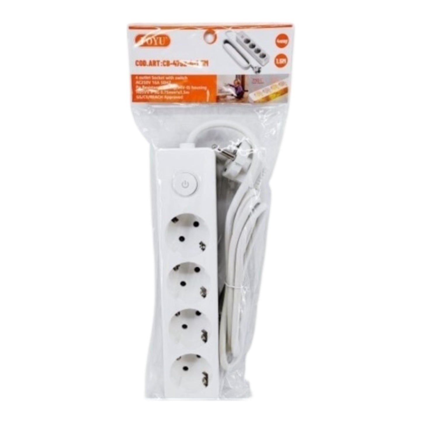 FOYU Πολύπριζο με Διακόπτη 4 Θέσεων 1.5M Λευκό