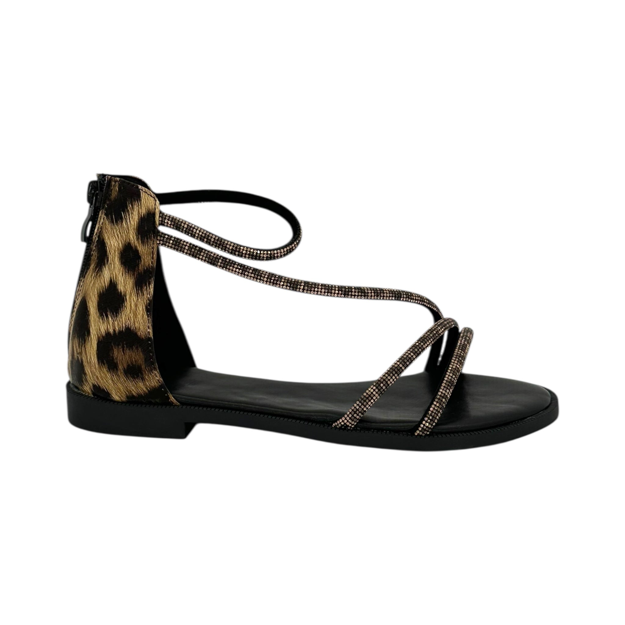 DIAMANTIQUE Γυναικεία Σανδάλια Flat με Στρας λεοπάρ - Angel shopping