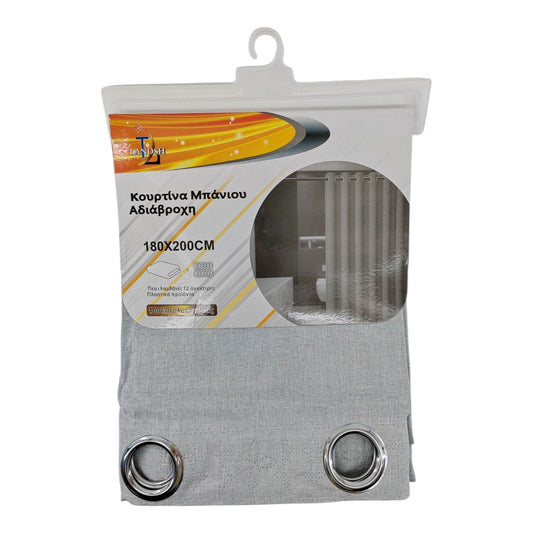 Landsh Waterproof Shower Curtain 180x200cm with Metal Rings (Linen Texture) Light Gray