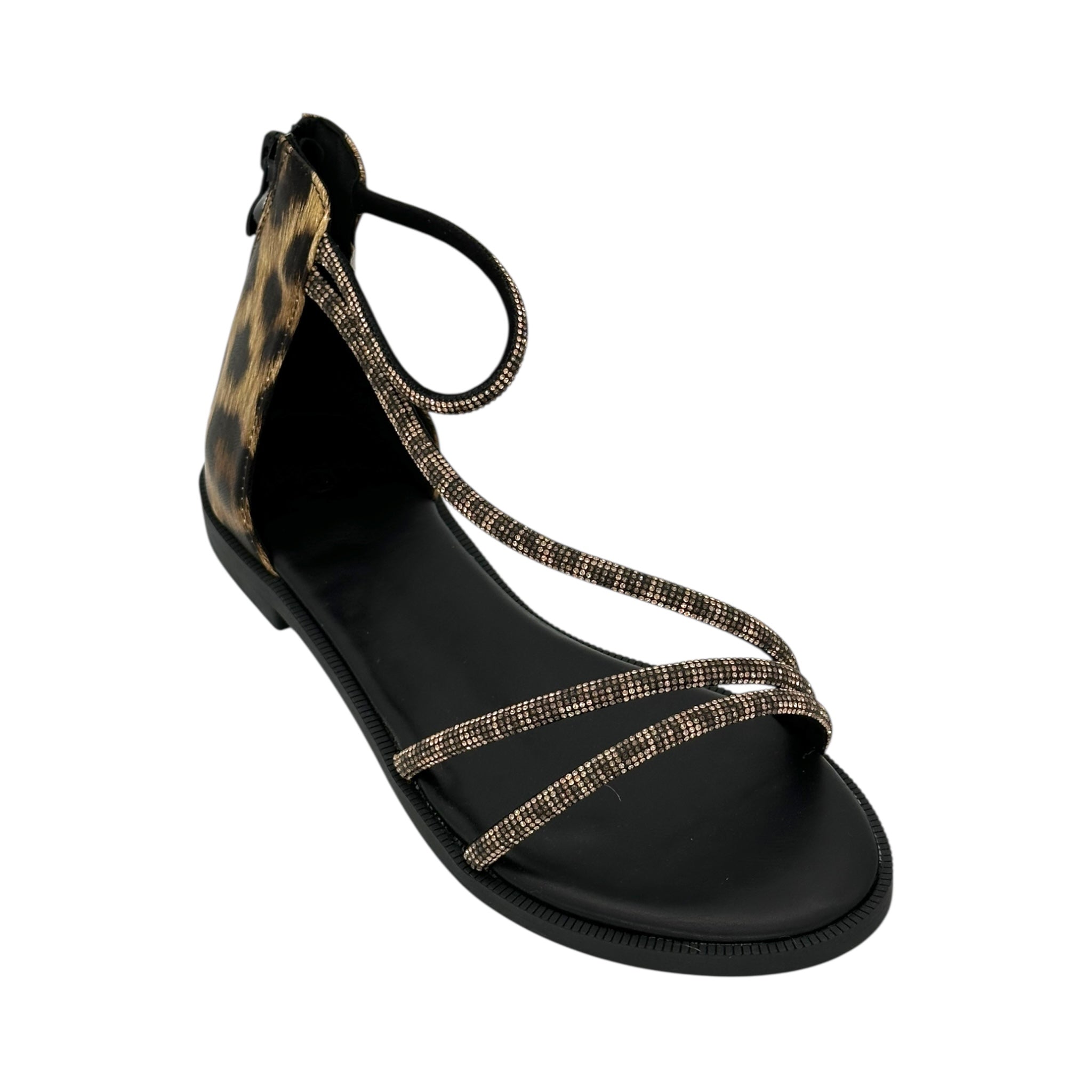 DIAMANTIQUE Γυναικεία Σανδάλια Flat με Στρας λεοπάρ - Angel shopping