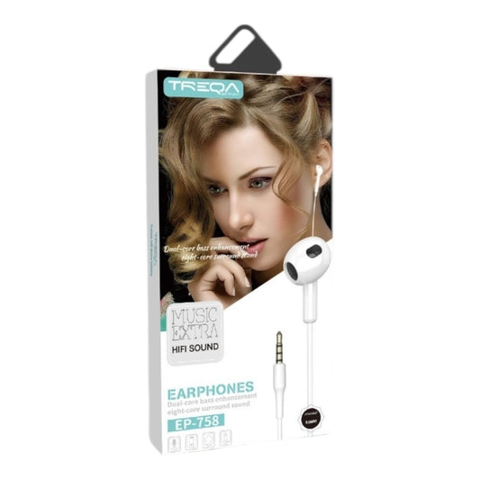 TREQA Wired In-Ear Headphones with Microphone &amp; Hi-Fi Sound EP-758 White