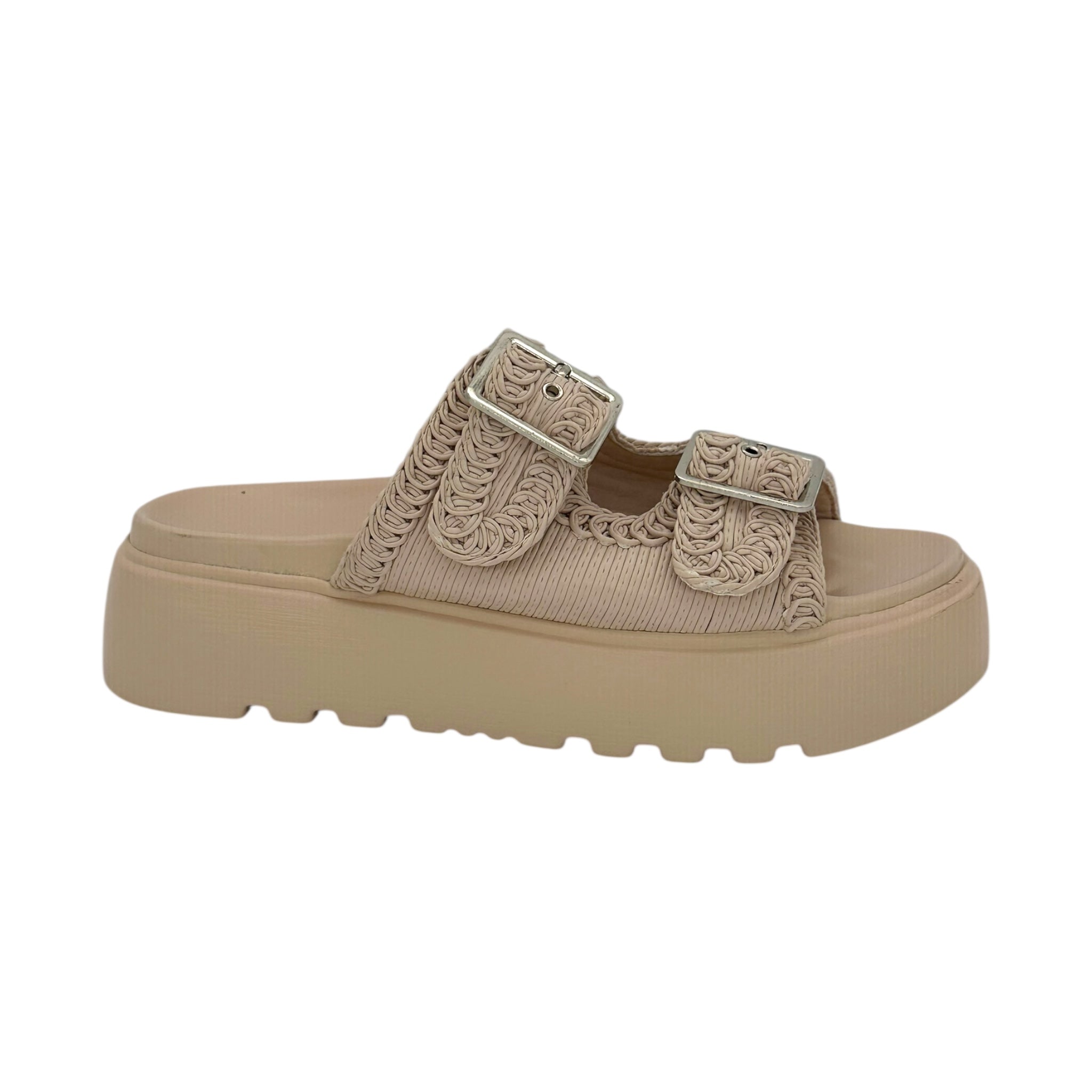 Mira Max Γυναικεία Πλατφόρμα Slides με Πλεκτό Beige - Angel shopping