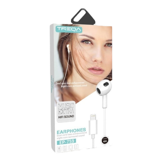 TREQA Wired In-Ear Headphones with Microphone &amp; Hi-Fi Sound EP-759 White