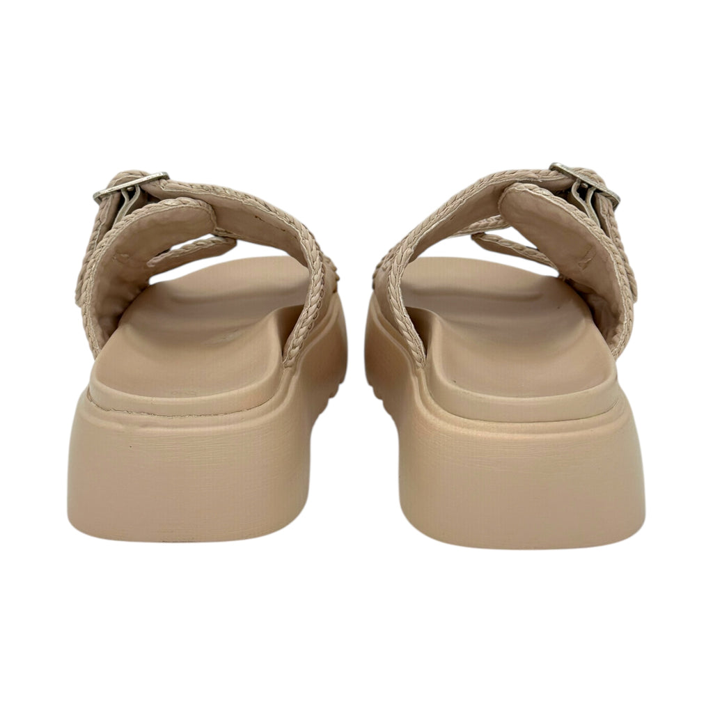 Mira Max Γυναικεία Πλατφόρμα Slides με Πλεκτό Beige - Angel shopping