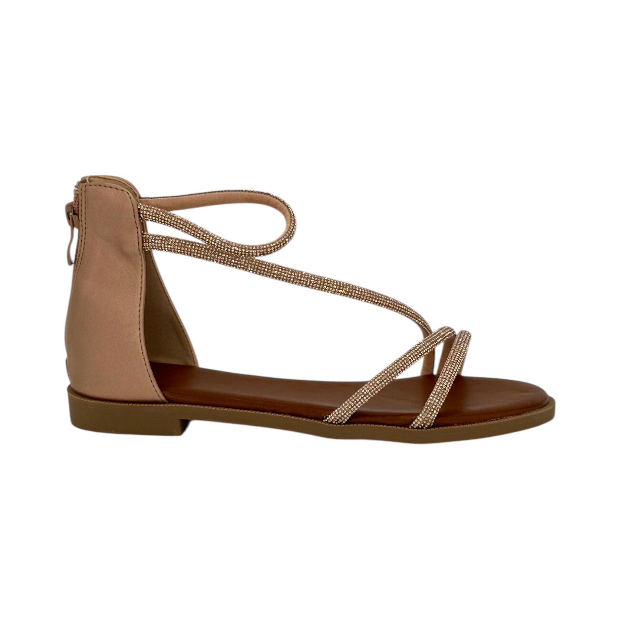 DIAMANTIQUE Γυναικεία Σανδάλια Flat με Στρας Nude - Angel shopping
