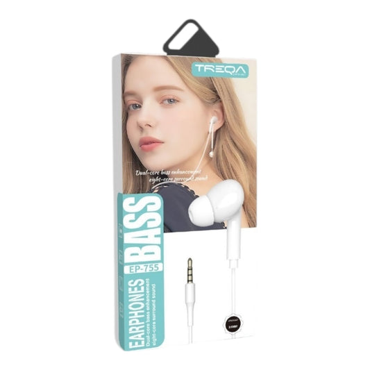 TREQA Wired In-Ear Headphones with Microphone &amp; 3.5mm Jack White