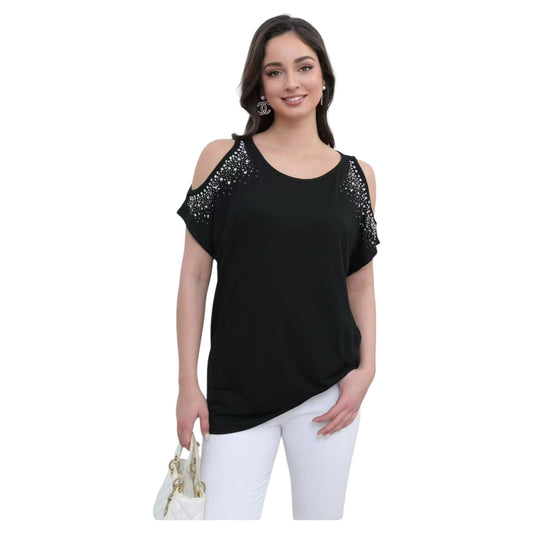 Angel Shopping Γυναικεία Μπλούζα Διακόσμηση από Στρας Μαύρο