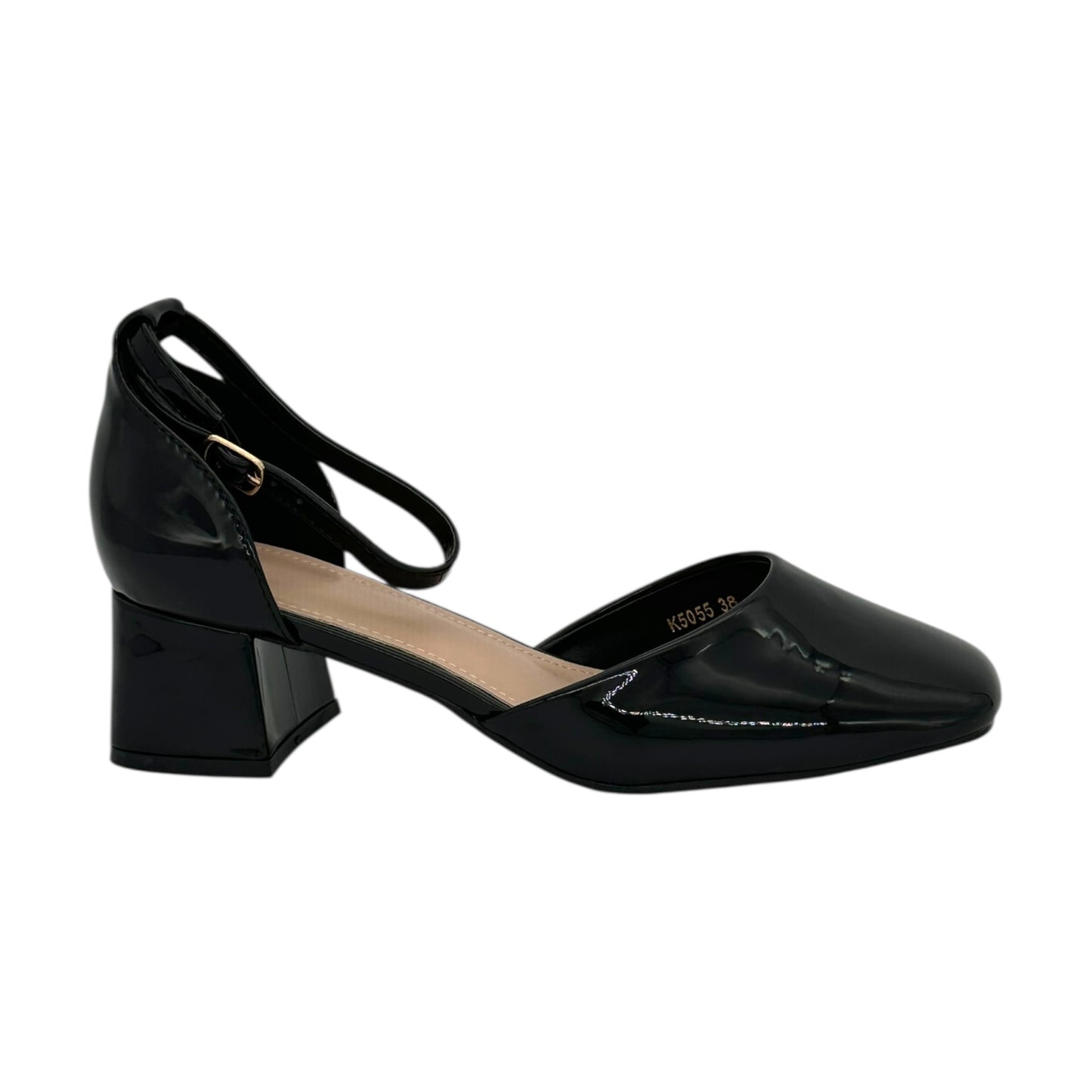 Patent Leather Pumps with Strap Black K5055