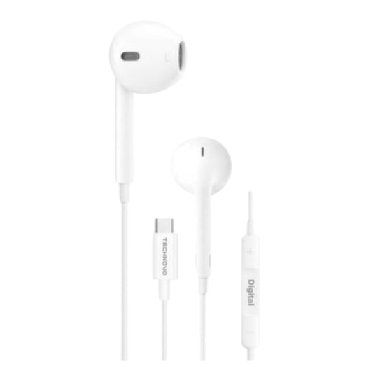 TECHNOVO Digital Type-C Headphones with Digital Chip &amp; Microphone TN-A043 White