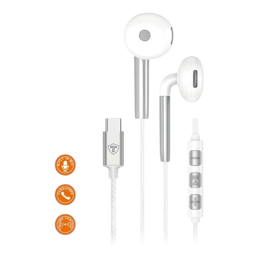 TECHNOVO Wired In-Ear USB-C Stereo Headphones with Microphone &amp; Volume Control White