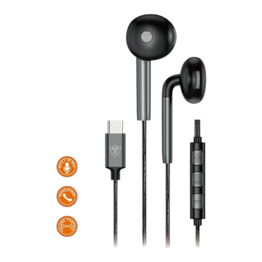 TECHNOVO Wired In-Ear USB-C Stereo Headphones with Microphone &amp; Volume Control Black