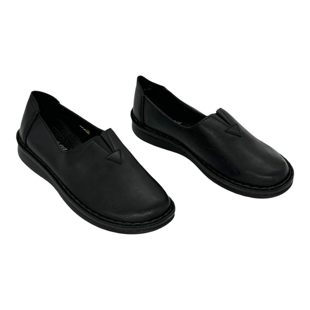 MIRA MAX Γυναικεία Δερμάτινα Slip-On Παπούτσια Μαύρο