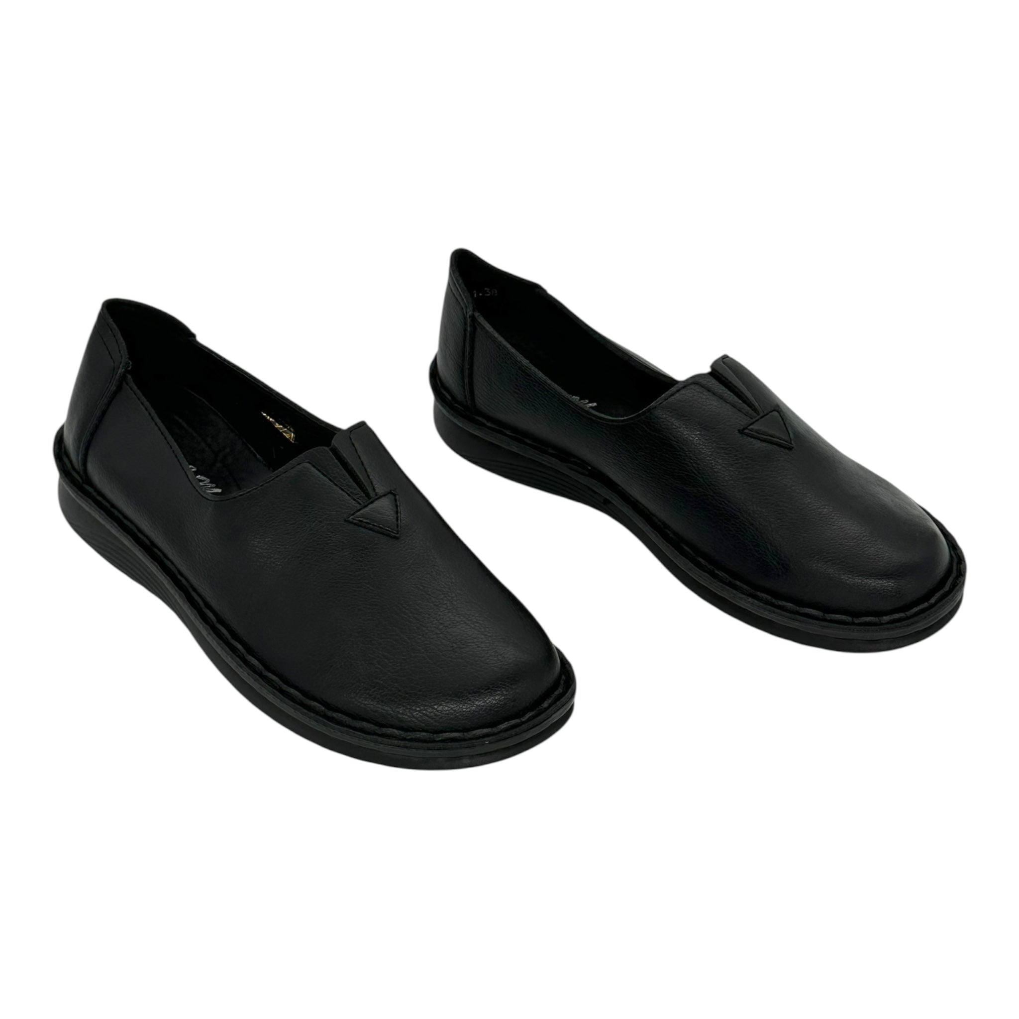 MIRA MAX Γυναικεία Δερμάτινα Slip-On Παπούτσια Μαύρο