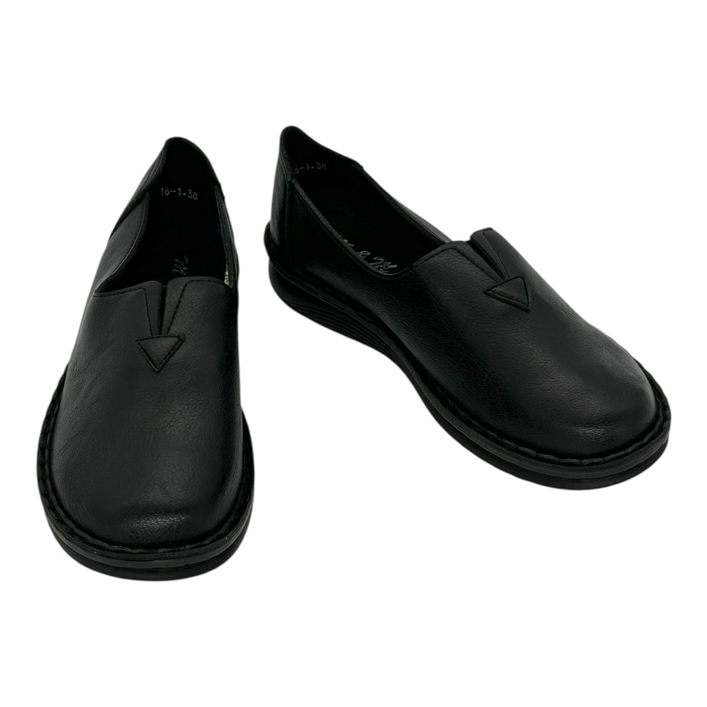 MIRA MAX Γυναικεία Δερμάτινα Slip-On Παπούτσια Μαύρο