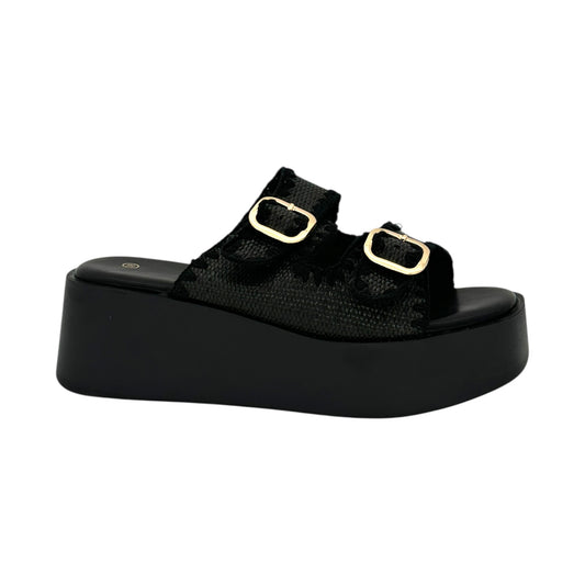 Mira Max Women's Platforms with Double Buckle Black