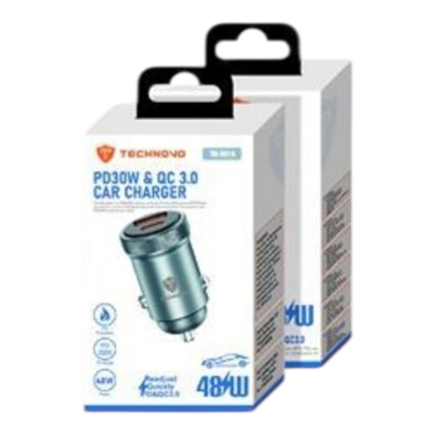 TECHNOVO Φορτιστής Αυτοκινήτου 48W PD 30W & QC 3.0 με USB & Type-C Μαύρο
