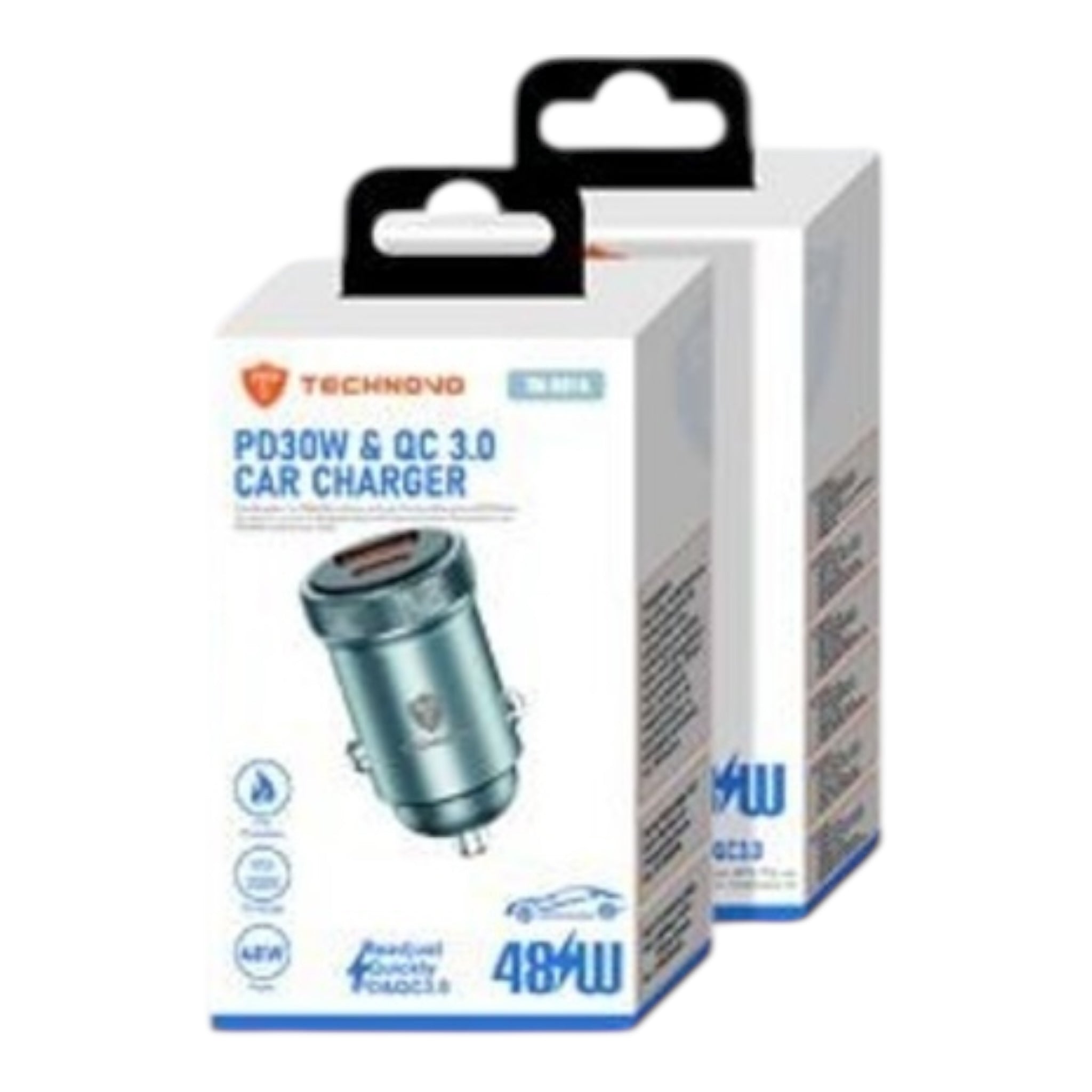 TECHNOVO Φορτιστής Αυτοκινήτου 48W PD 30W & QC 3.0 με USB & Type-C Μαύρο - Angel shopping