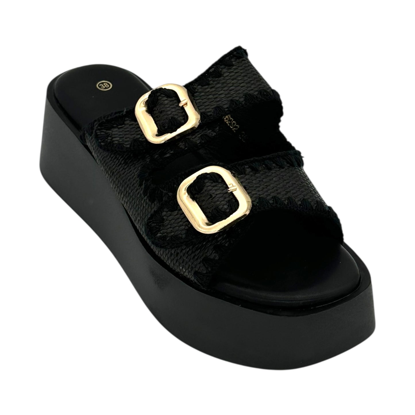Mira Max Women's Platforms with Double Buckle Black