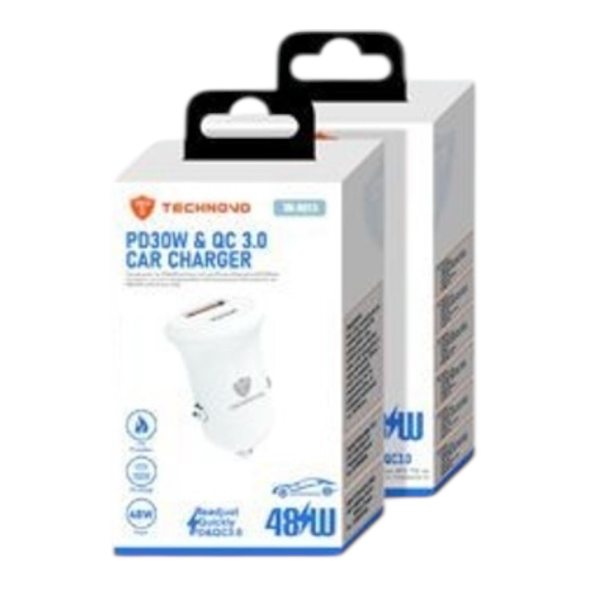 TECHNOVO Φορτιστής Αυτοκινήτου 48W PD 30W & QC 3.0 με USB & Type-C Λευκό - Angel shopping