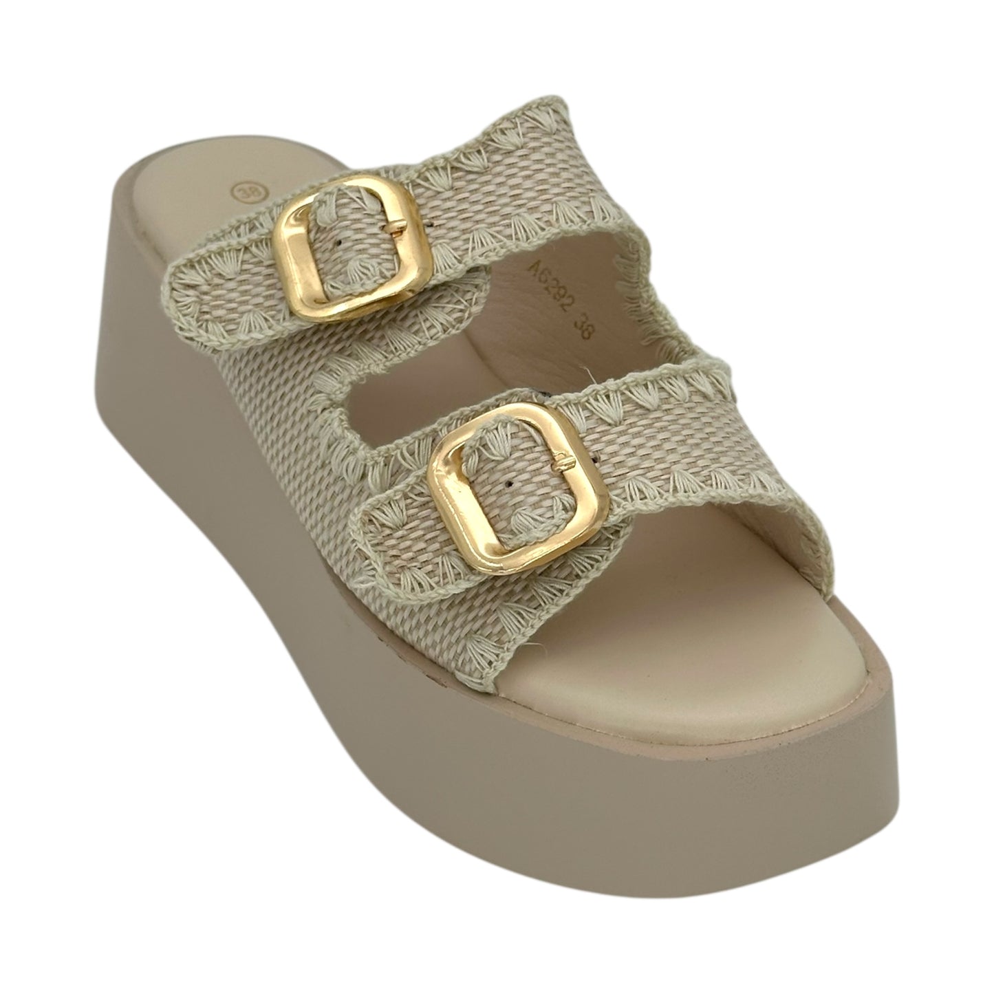 Mira Max Women's Platforms with Double Buckle Beige