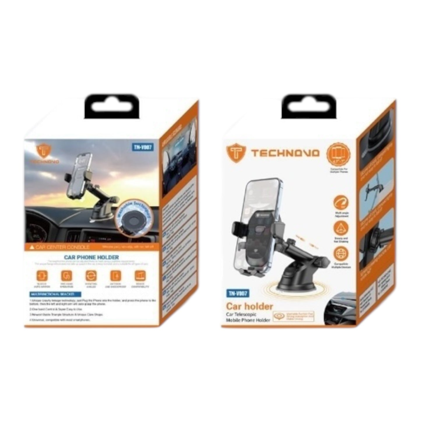 TECHNOVO Βάση Κινητού Αυτοκινήτου 4.7" - 7" με Ρυθμιζόμενα Άγκιστρα Μαύρη