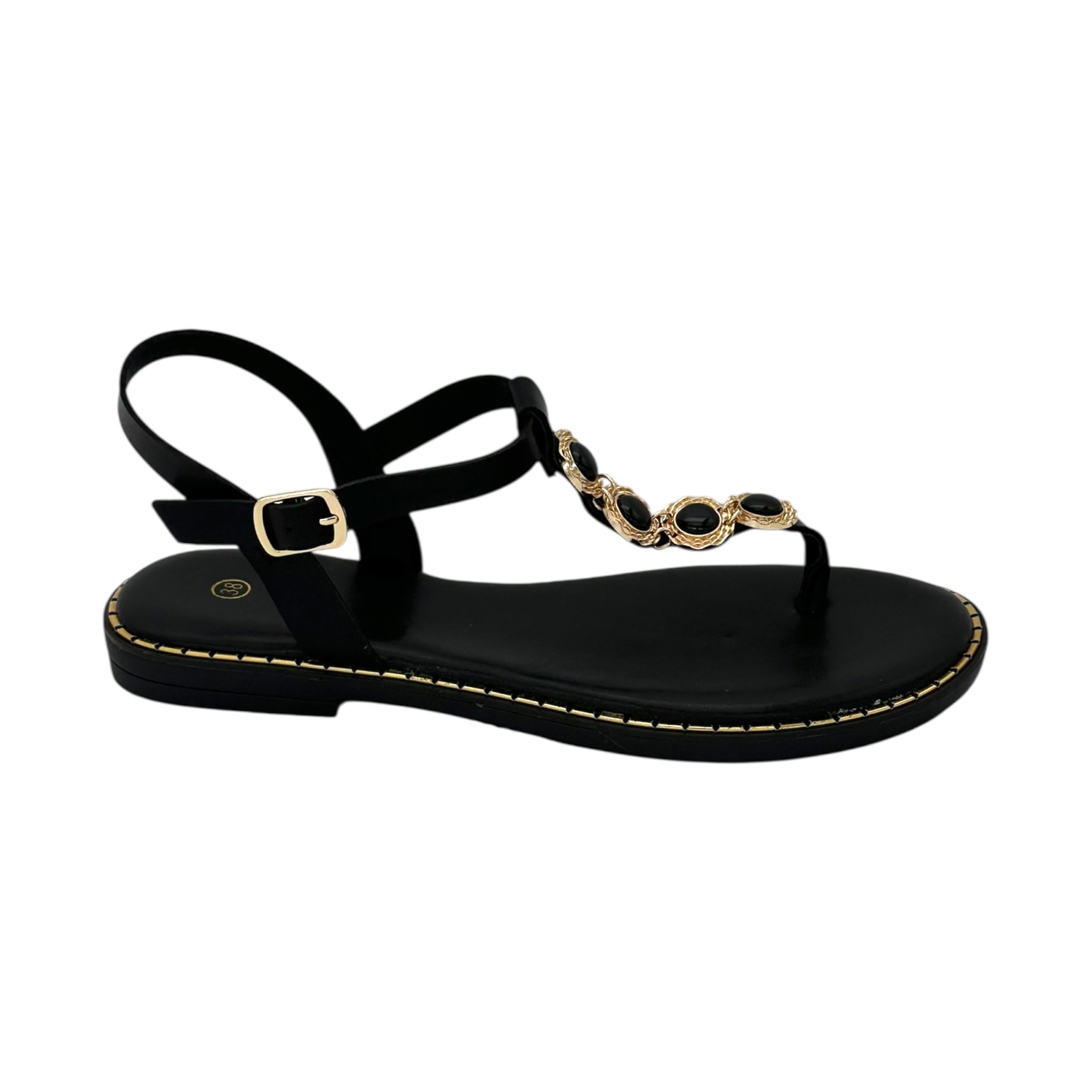 DIAMANTIQUE Σανδάλια Γυναικεία Flat Black - Angel shopping