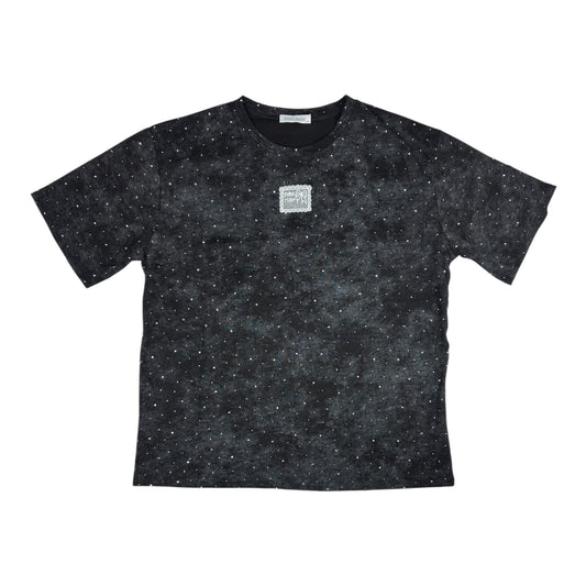 Angel Shopping Γυναικείο Oversized T-shirt με Vintage Πλύσιμο & Στρας Μαύρο